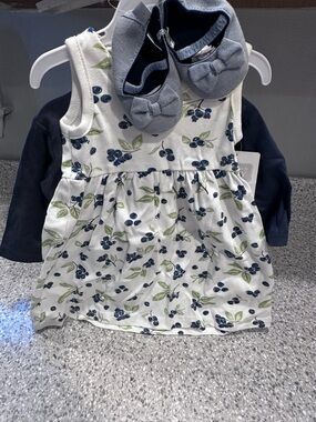 Infant Navy & White Berry Print Matching Set with Navy Shoes